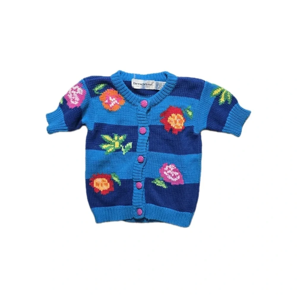 Vintage Girl's Cardigan XS 4-5 Knot Blue The Eagle's Eye‎ Button-Up